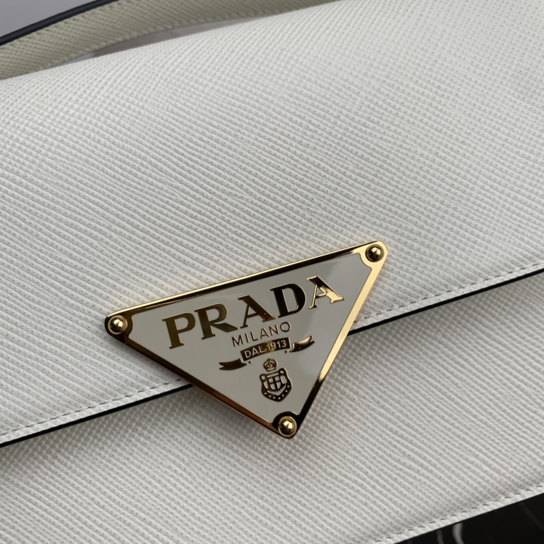 Prada Embleme Saffiano Leather Shoulder Bag Handbag White 1BD320